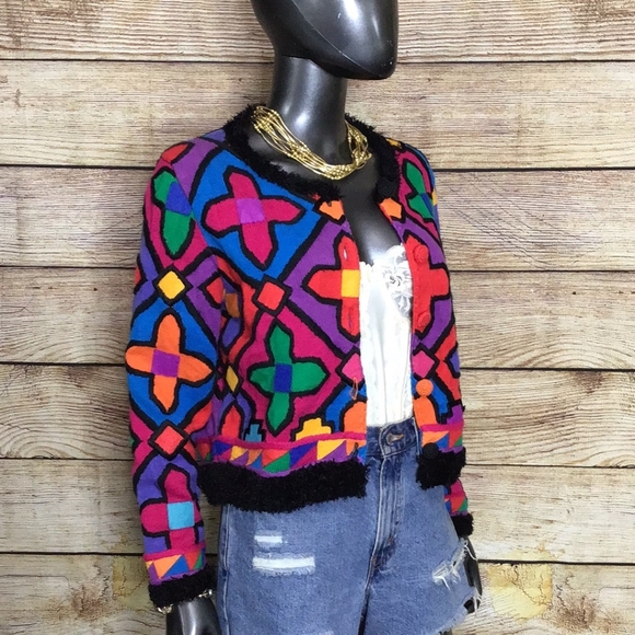 90's Michael Simon Psychedelic Print Cardigan Sweater - Picture 3 of 4